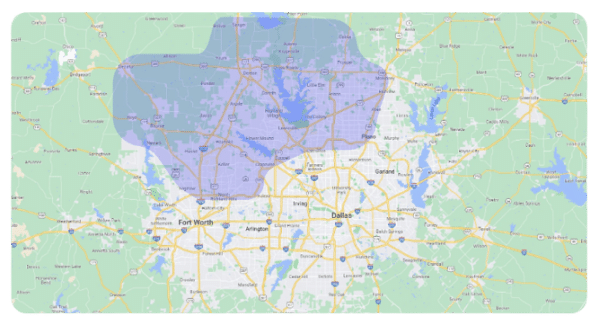 Bart's HVAC service area map: Dallas-Fort Worth, Texas area.